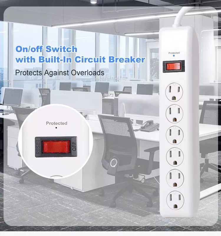 4FT US Power Strip with Surge Protector and Overload Protection
